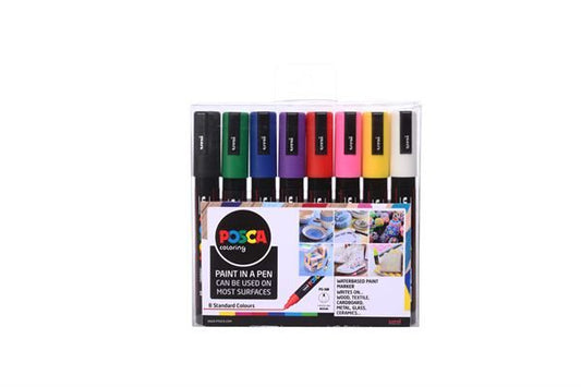 Uni Posca Paint Marker Medium, 1.8Ã2.5mm Bullet Tip - PC-5M, 8 Colour Set