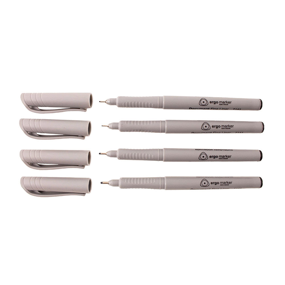Fineliner Pens, Various Tips, Black, Pack of 4